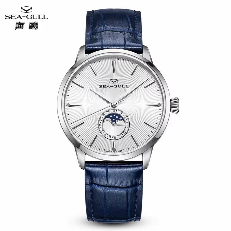 Seagull Automatic Men's Watch Moon Phase Luxury Mechanical Wristwatch Sapphire Business Waterproof Clock Watch 1135 Series