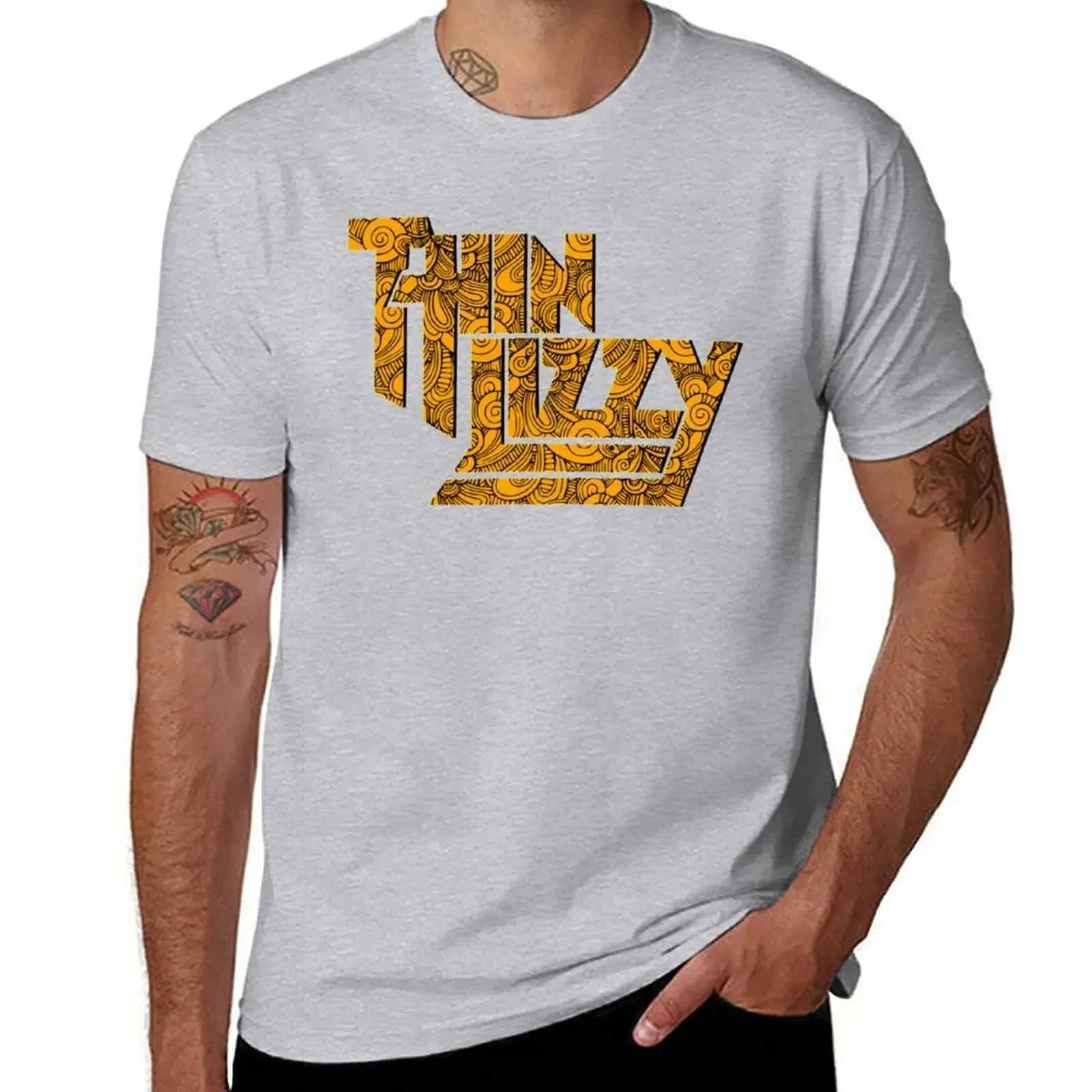 New Arrival Round Neck Thin Lizzy text T-Shirt cute tops korean fashion plain white men mens designer clothes new in tops & tees