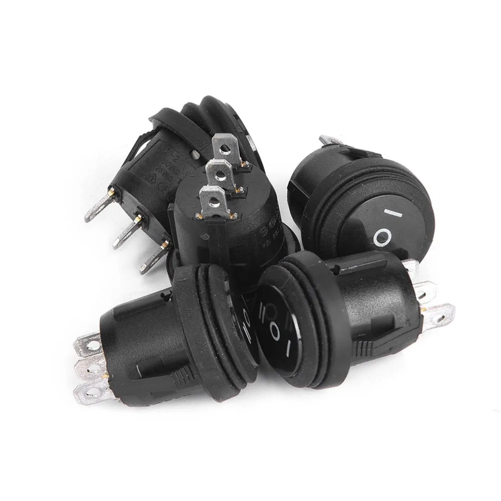 5PCS Durable Black Color Rocker Switch 3 Pin 3 Position Round Rocker Switch 10A 125V Waterproof SPST Switch Vehicle