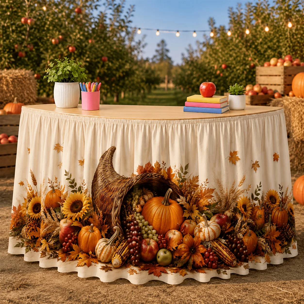 One tablecloth. Bountiful Point. Pumpkin. Sunflower. Maple leaf. Fruit. Thanksgiving Farm Party Decorationxzj