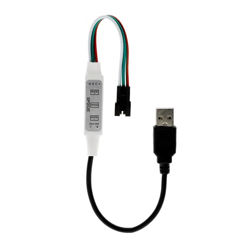 Mini kontroler LED RGB SP002E, 3 przyciski, zasilany przez USB, 5-24V DC, ściemniacz do adresowalnych taśm LED WS2812B WS2811 Magic Color — zdjęcie produktu 7