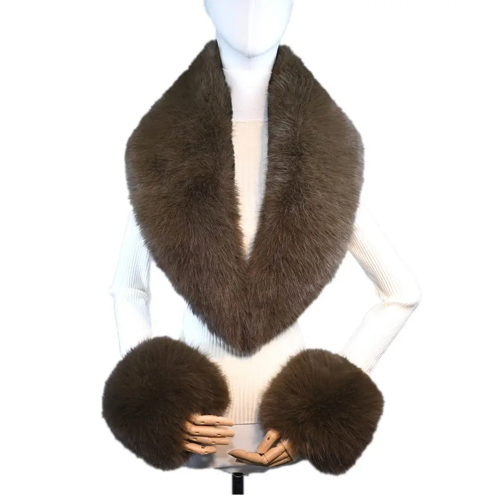 

Набор из искусственного меха: воротник и манжеты, мягкие на ощупь, теплые, съемные шарфы из искусственного меха