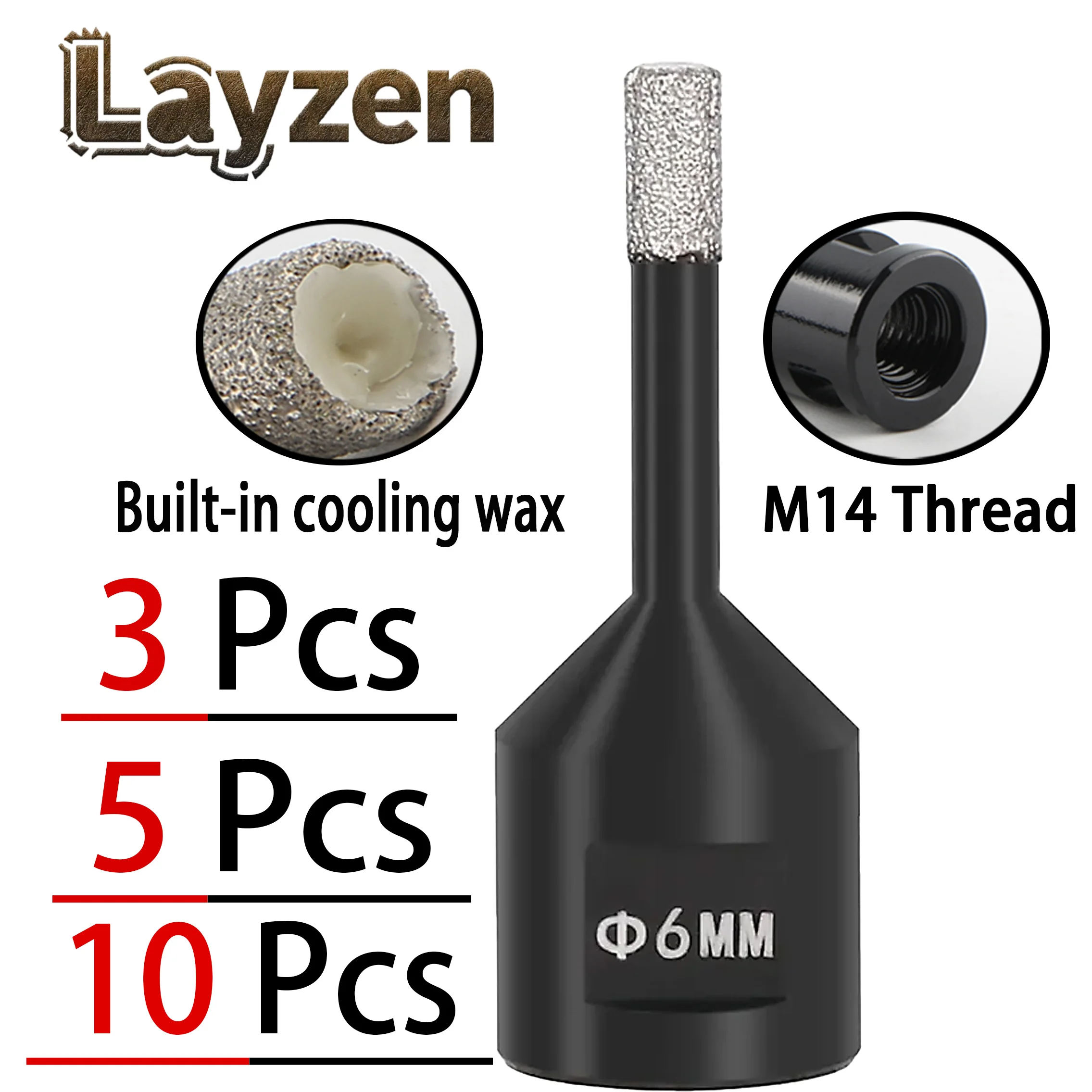 

3/5/10Pcs 6mm M14 Thread Vacuum Brazed Diamond Dry Drill Bit Set Core Bit Hole Saw For Ceramic Tile Natural Stone Hole Opener