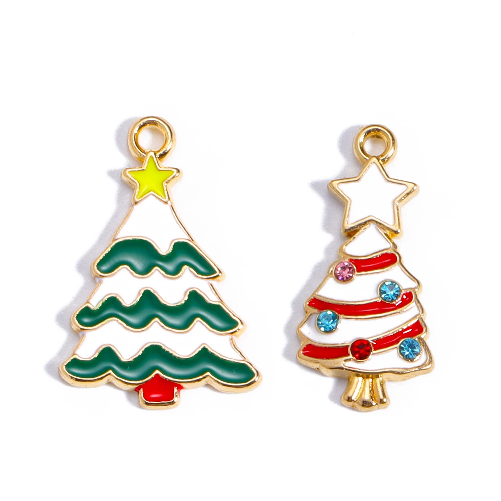 10 stücke Emaille Weihnachten Charms Weihnachten Elch Geschenk Schneemann Santa Claus Anhänger für DIY Halskette Ohrring Schmuck machen Accessoires – Detail 4
