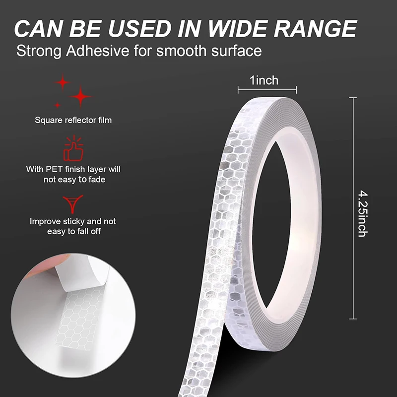 Roadstar Reflektierende Warnaufkleber, selbstklebend, wasserdicht, für den Außenbereich, Fahrradfelgen-Reflektorband für Fahrradanhänger, Nachtsicherheit