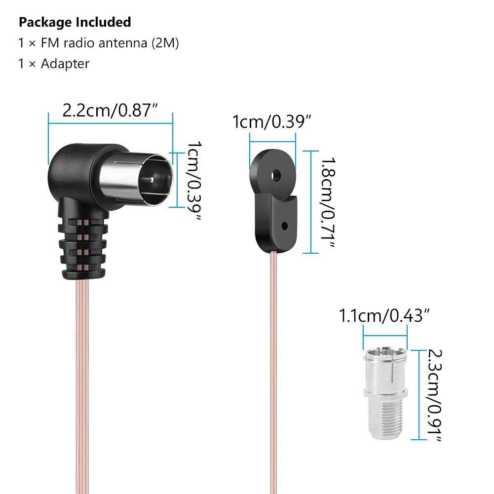 6,56 Fuß Innen-FM-Radio-Dipolantenne t Typ 75 Ohm Kabel mit Buchsen buchse für Yamaha, JVC, Sherwood, Pionier, Denon