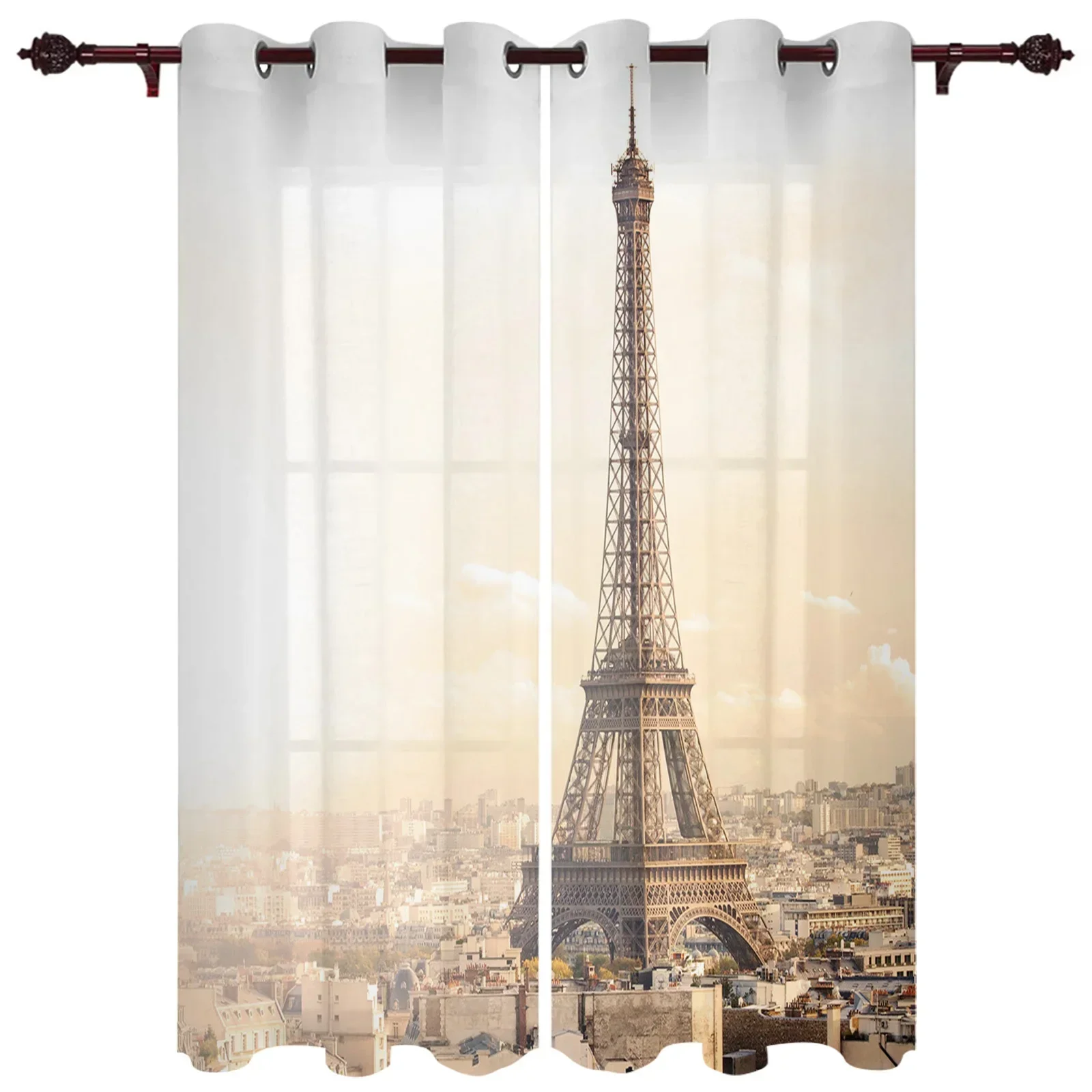 Eiffel Tower Building City Window Curtains Home Decoration Living Room Curtains Kid's Room Drapes Cortinas For Kitchen Bedroom