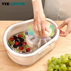 Fruit Vegetable Cleaner Drain Washing Basket,Manual Water Spinner,Large Capacity Double Layer Washing Brush Kitchen Supplies