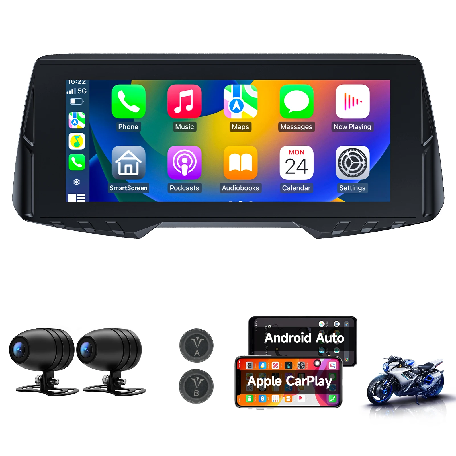 Spedal CL876 GPS Motorrad Wireless CarPlay/Android Auto 6,86 Zoll 1080P Dual Kameras Loop Aufnahme Reifendruck Überwachung