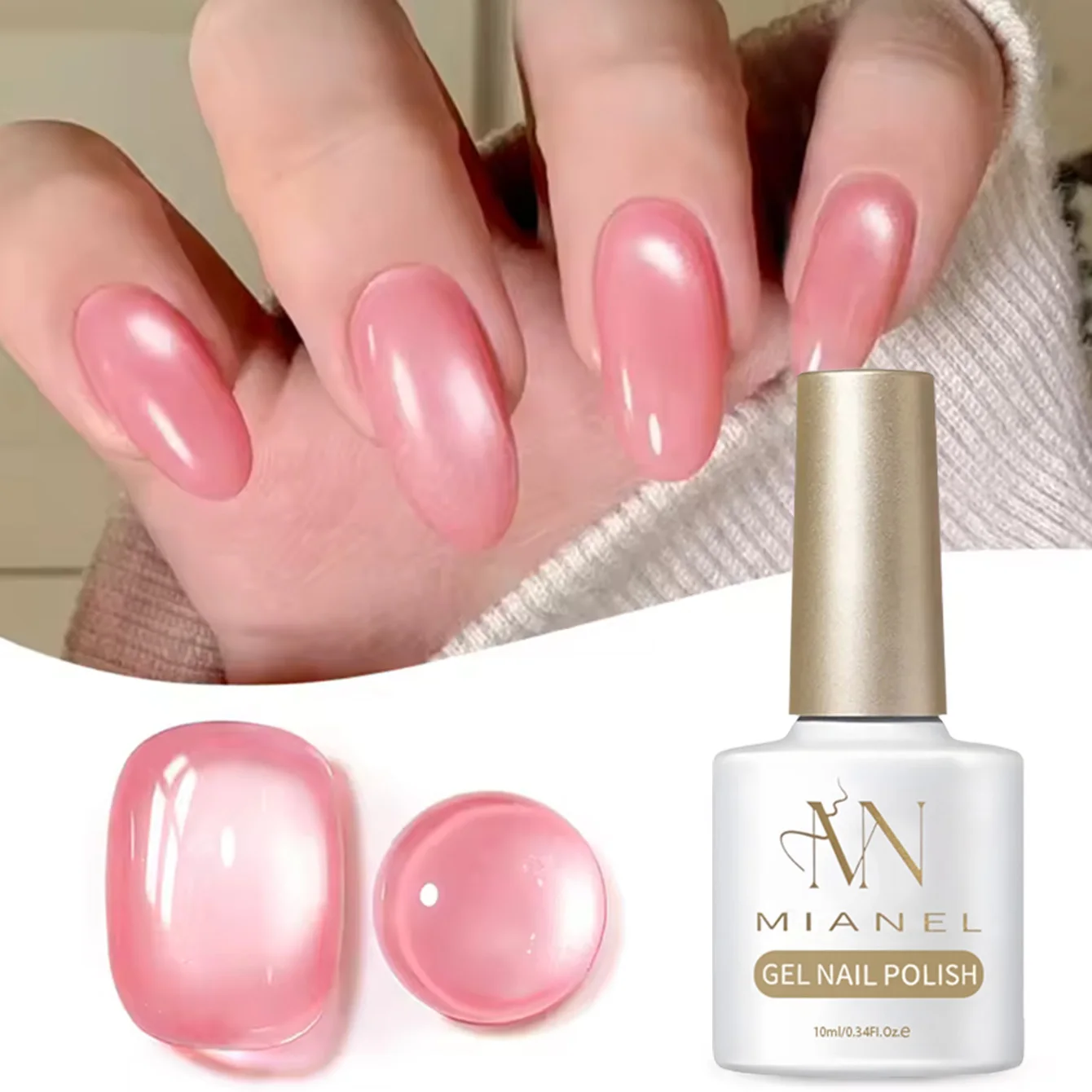 MAINEL 10ML Pink Nails Ice Transparent Nude Powder Glass Bead Cat Eye Magnetic Gel Nail Polish Nail Art Gel Salon Cute Nails