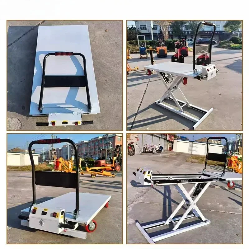 Customized Electric Lift Flatbed Truck To Handle Goods Scissor Type On-board Platform Portable Hydraulic Trolley
