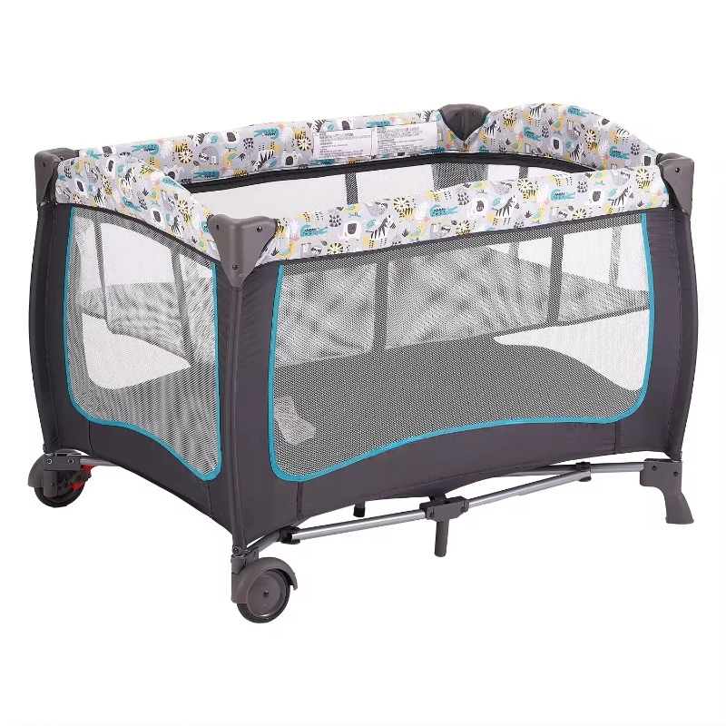 Comfortable kids folding playpens baby playard  with cartoon printing at both side