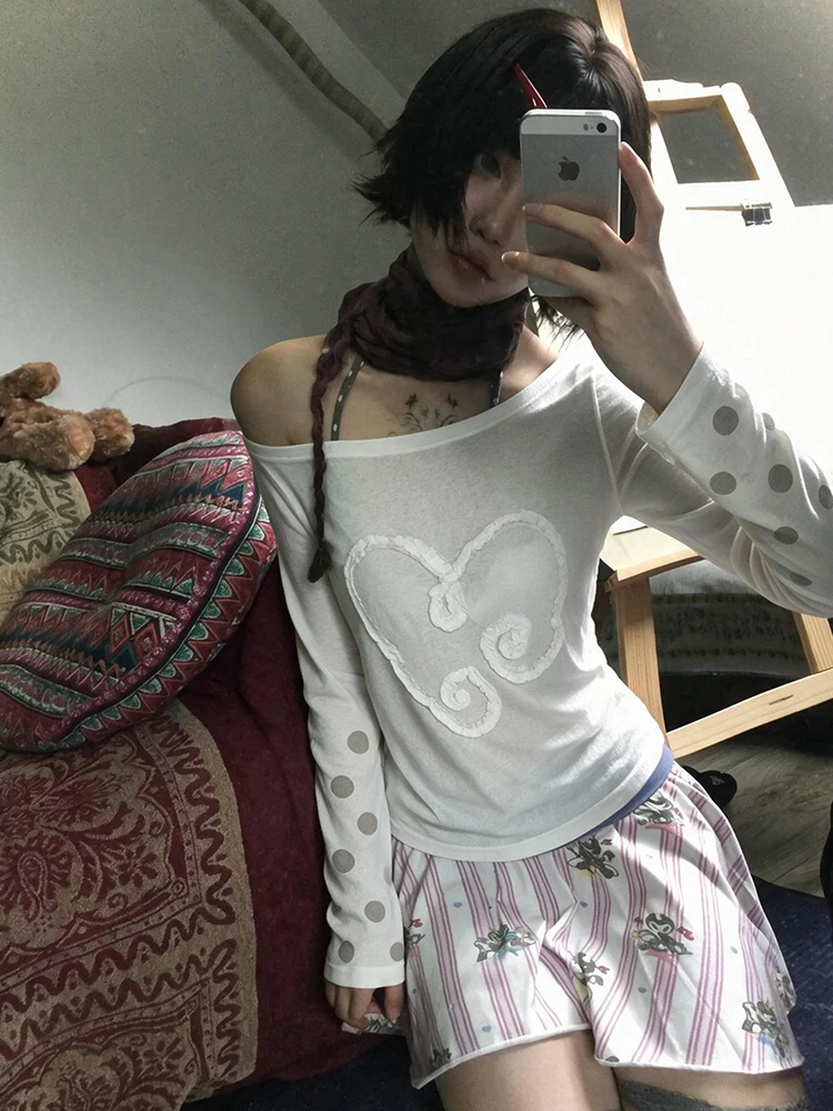 Genayooa Y2k Japanisches T-Shirt für Damen, Langarm-Punkt-T-Shirt, Streetwear, koreanischer Stil, Vintage-Tops, Fairycore, 2000er Jahre, T-Shirts, E-Girl – Detail 9