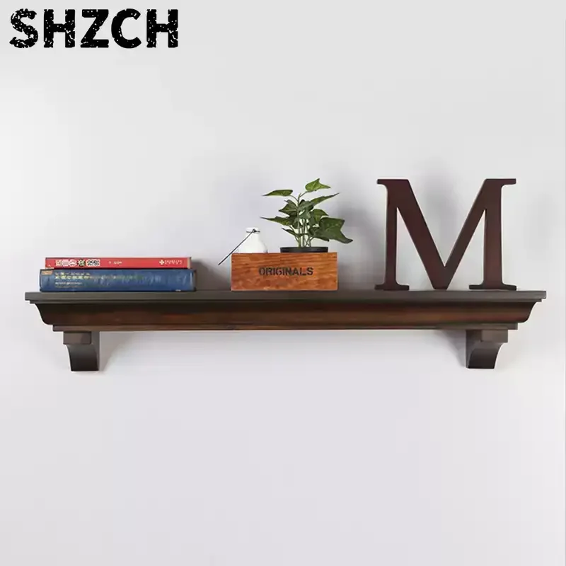 Rustic Wal/l Shelf for Home Decor Solid Wood Wal/ll Rack Retro Wal/l-Mounted Display Board Home Ornaments Organizer