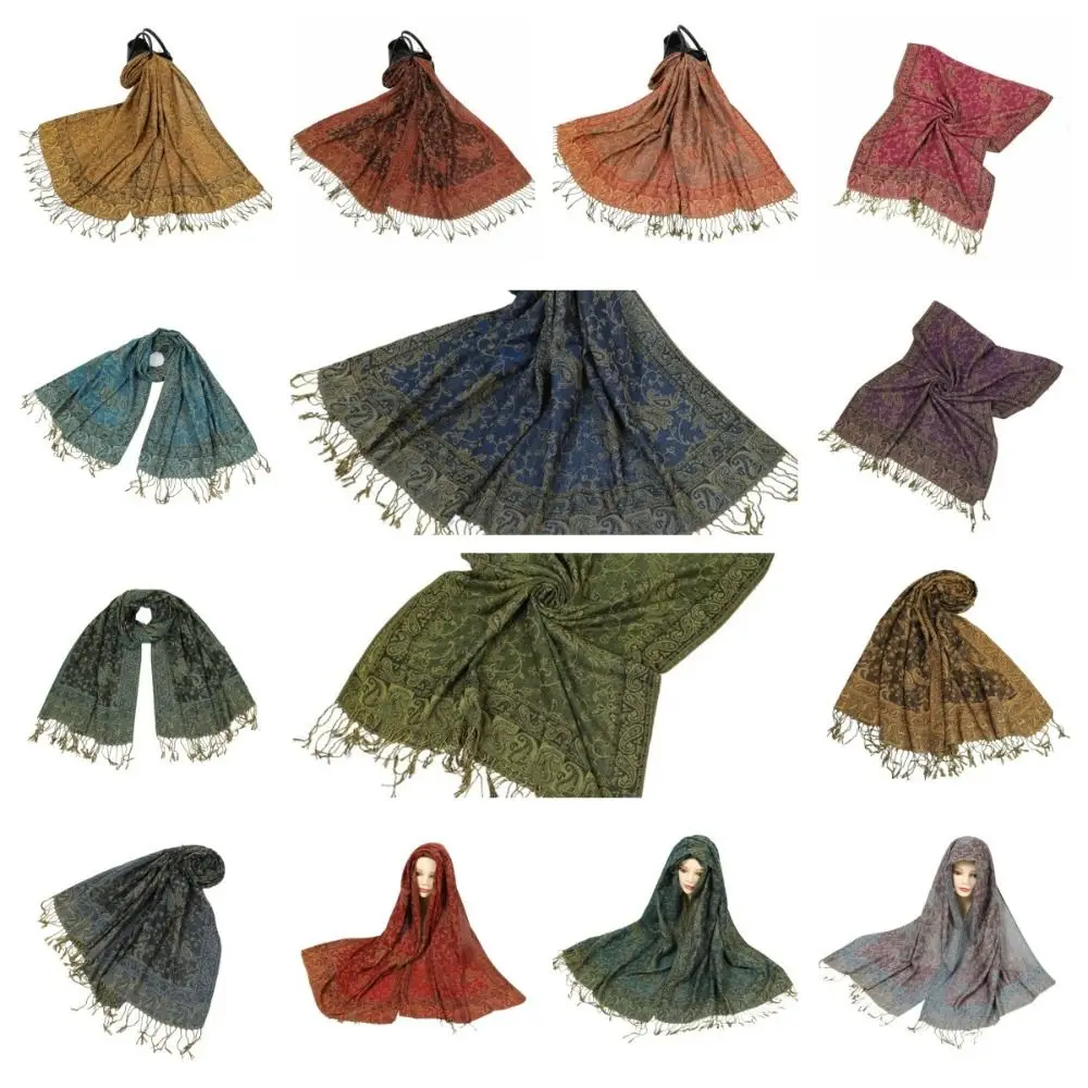 Hijab borlas Paisley chal estilo étnico protector solar largo chal bohemio protección solar bufanda de Cachemira playa
