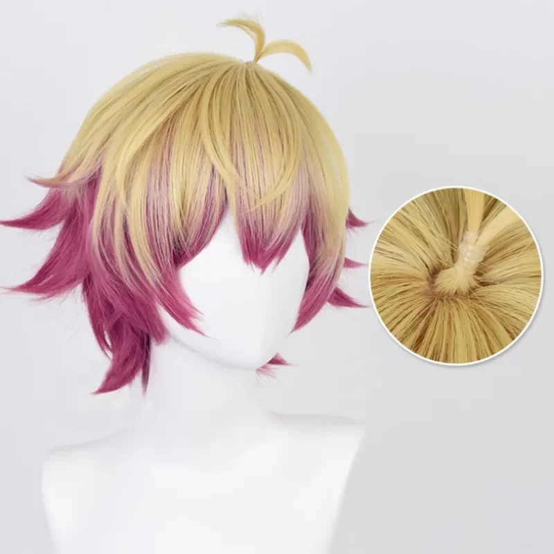 Anime Blue Lock Alexander Ness Peruca de Cosplay, Dourado, Rosa, Vermelho, Cabelo Curto, Resistente ao Calor, Sintético, Acessórios de Festa de Halloween, Adereços