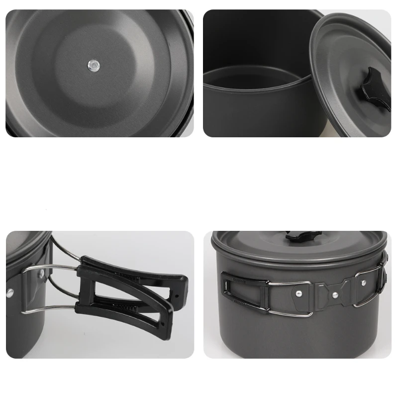 2L Outdoor Camping Cooking Pan Big Capacity Saucepan Portable Thermal Nonstick Pot Aluminum Alloy Cooker Picnic Hike Accessories