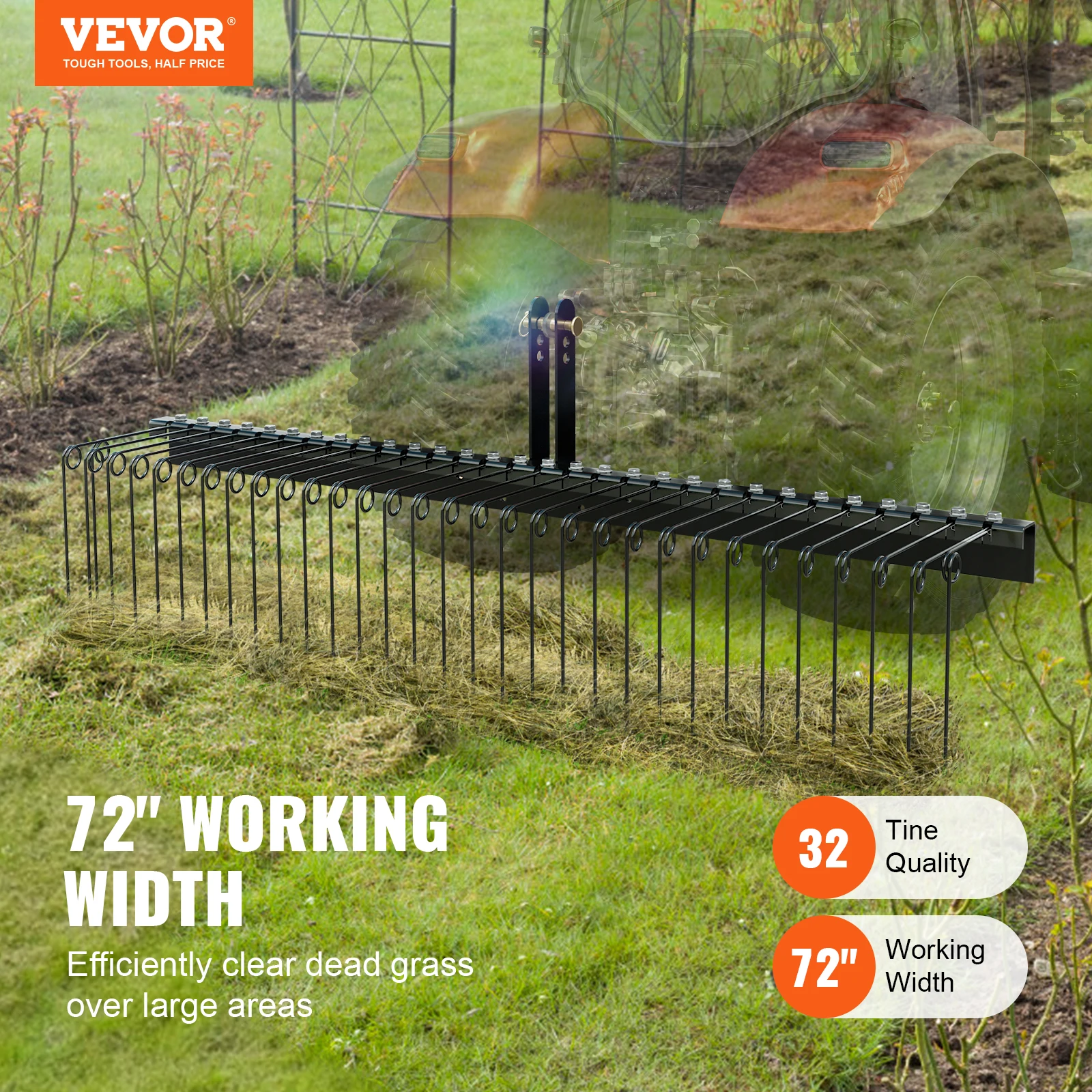 VEVOR Tow Behind Landscape Rake 72