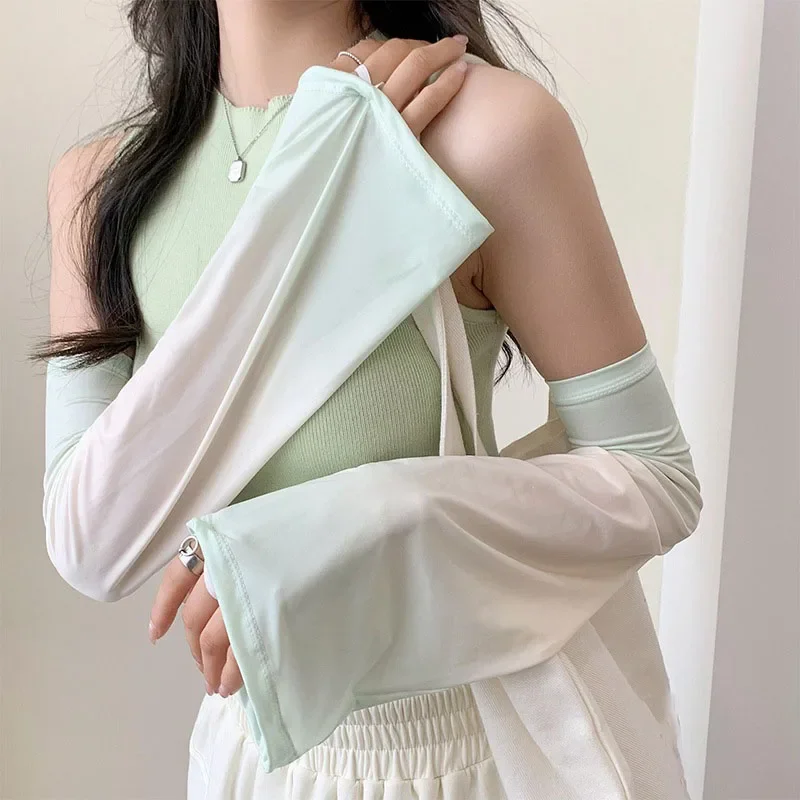 Set di maniche di protezione solare con supporto in colore sfumato con maniche di ghiaccio, manica a tromba in seta di ghiaccio da donna, protezione UV esterna, braccio estivo