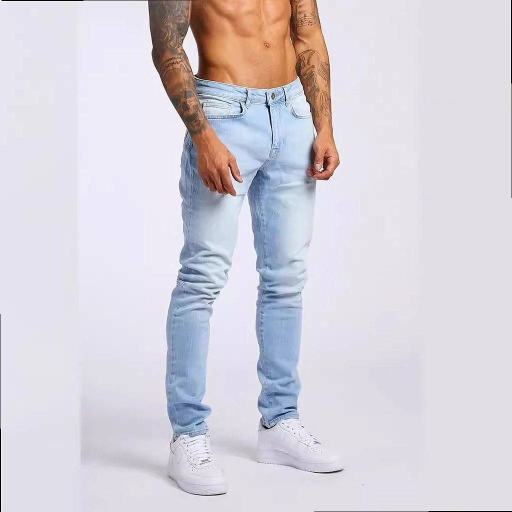 Men's Black Skinny Jeans High Waist Stretch Denim Pants Slim Fit Trousers