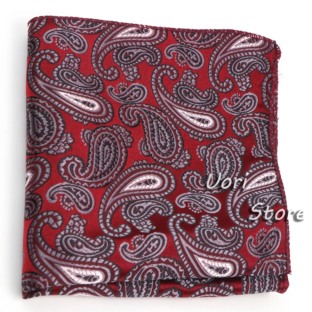 Vintage paisley masculino design britânico floral impressão bolso quadrado lenço de poliéster vermelho como terno lenço no peito acessórios