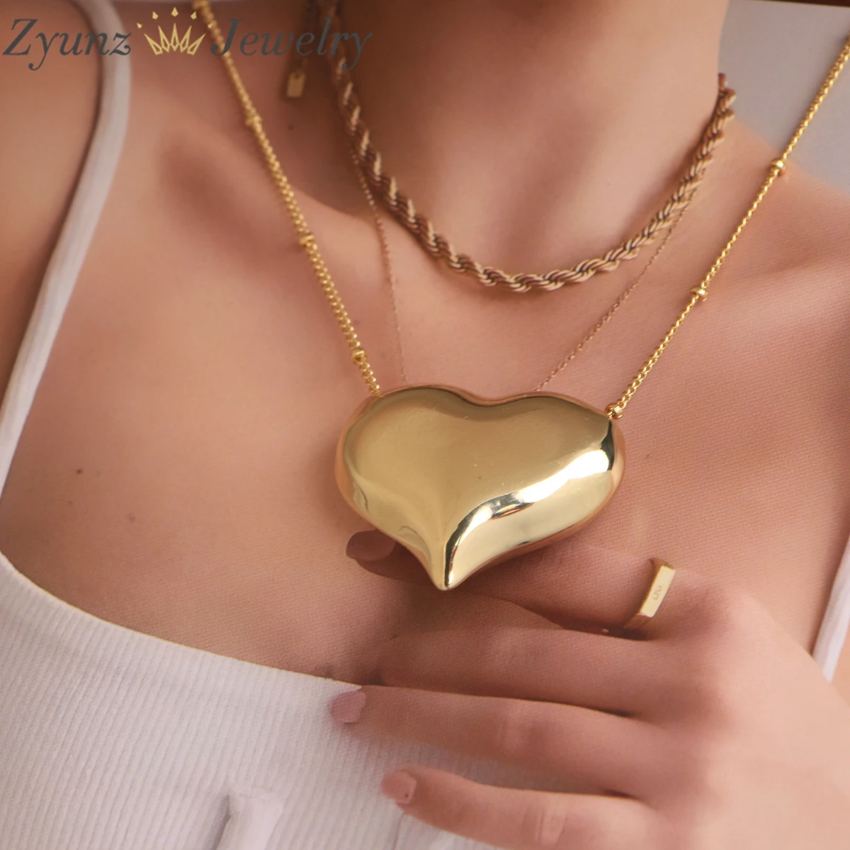 5pcs, Gold Color Polished Smooth Heart Star Pendant Necklace Women Female Fashion Daily Jewelry