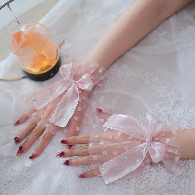 

Fashion Bow Fairy Hand Decoration Fake Sleeves Sweater Short Wrist Tulle Cuffs Maid Cosplay Arm Cover Elastic Bracelet