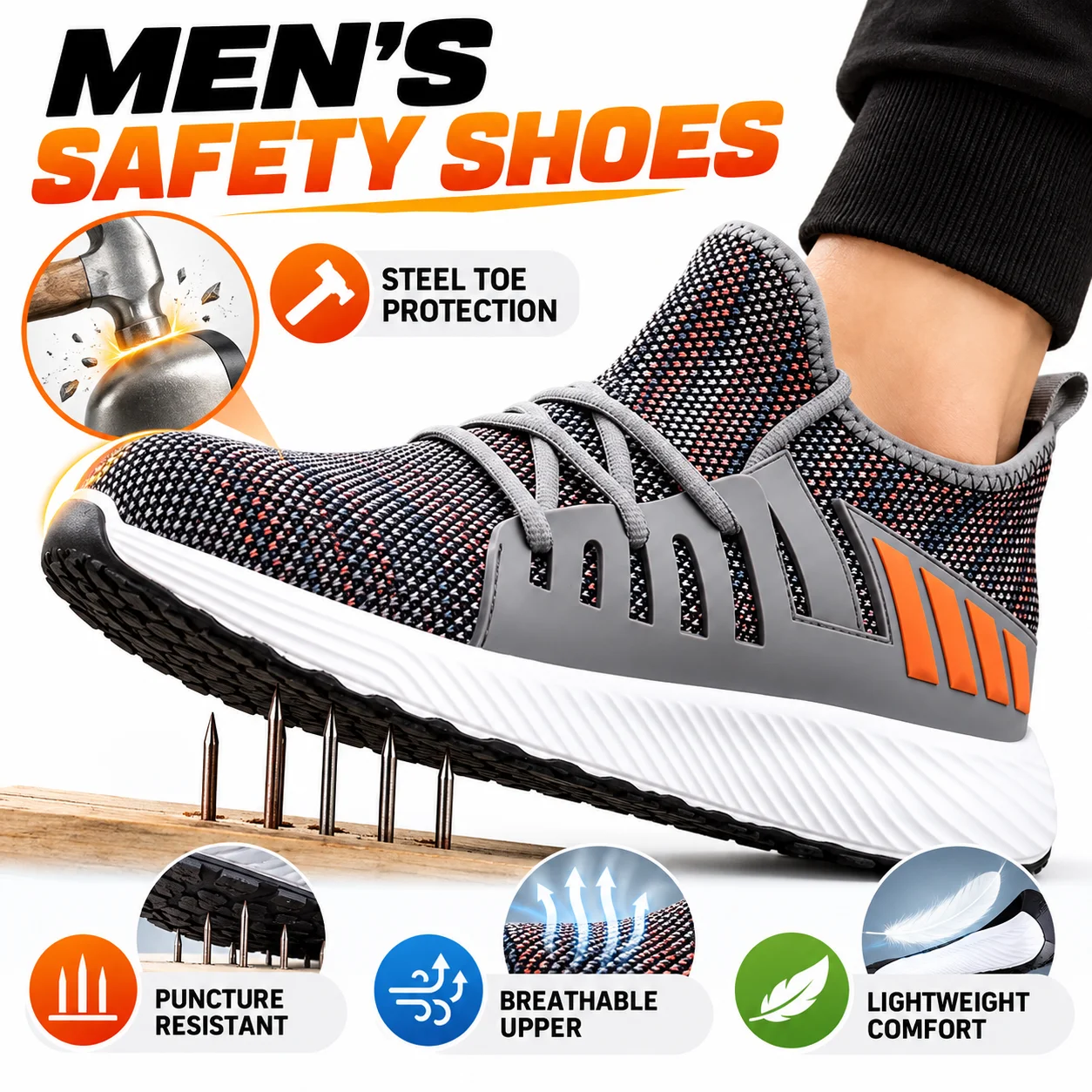 Safety Shoes Men Outdoor Work Steel Toe Cap Breathable Work Boots Men Stab-resistant Sneakers Indestructible Male Safety Boots