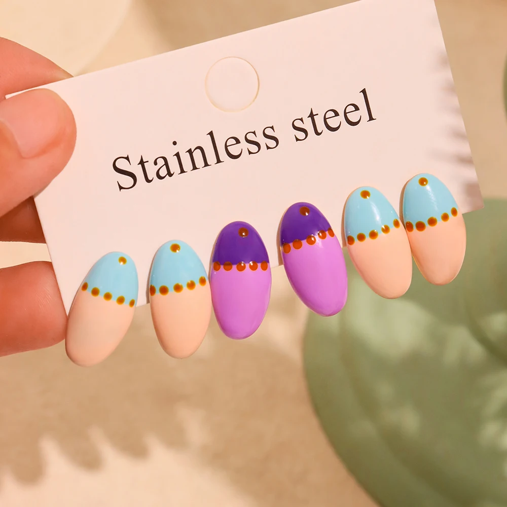 

Nivora Attractive Stainless Steel Stud Earrings For Women Colorful Enamel Oval Hypoallergenic Ear Women Wedding Earrings Jewelry