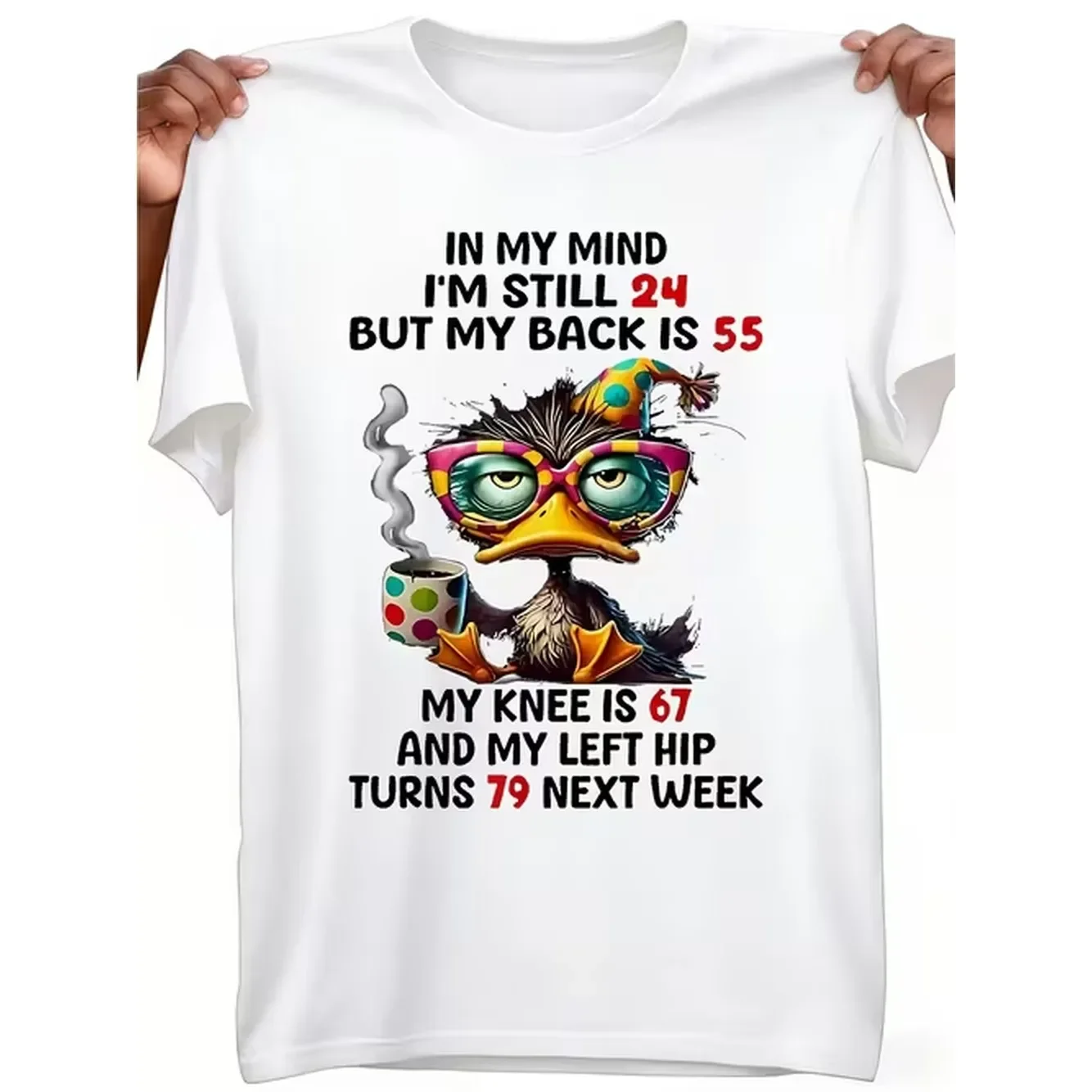 Duck in Im Still 24 But My Back Is 55 Funny Saying Tshirt Mens Soft Breathable Shirt Black Crew Neck Casual Wear Humor Clothing Tshirt Comfortable Material Sh Top for Daily Activities Crew Neck Drop Shoulder Versatile Plus Size