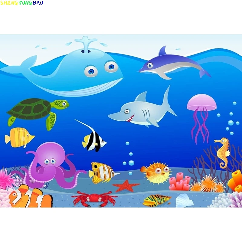 Children Birthday Photography Backdrops Ocean World Baby Newborn Portrait Photo Background Studio Props 2193 HHY-02