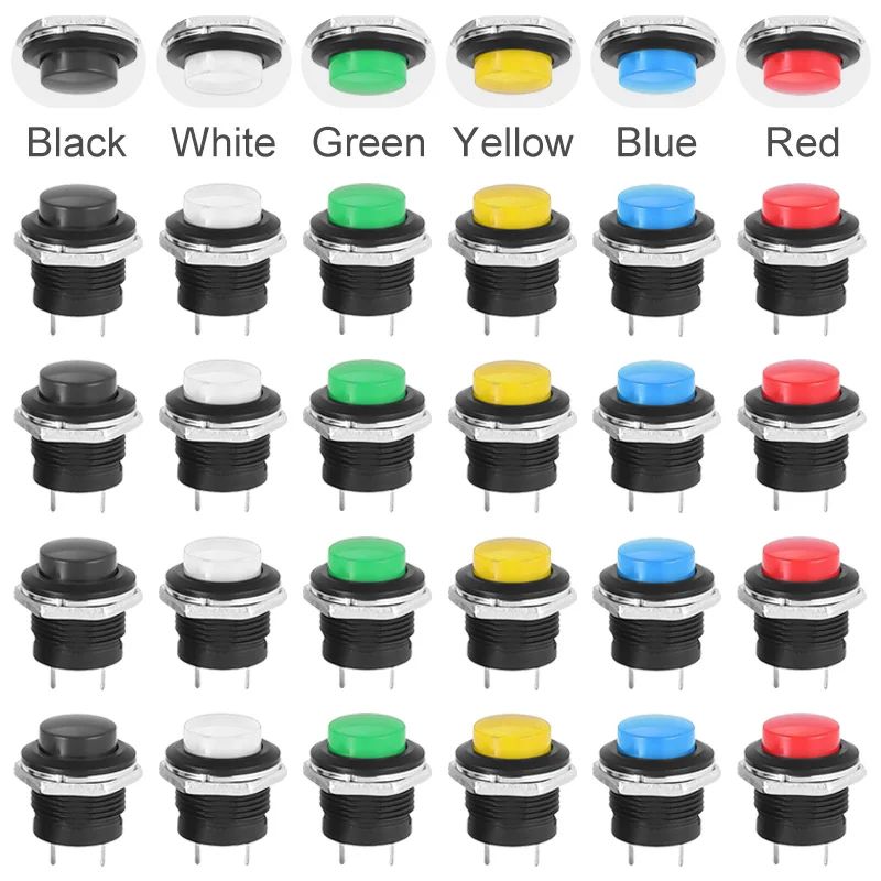 5/20Pcs Round-shape Push Button Switch ON OFF 2Pin ON-OFF R13-507 16mm Momentary Electric Power Switch R13 507 Switches