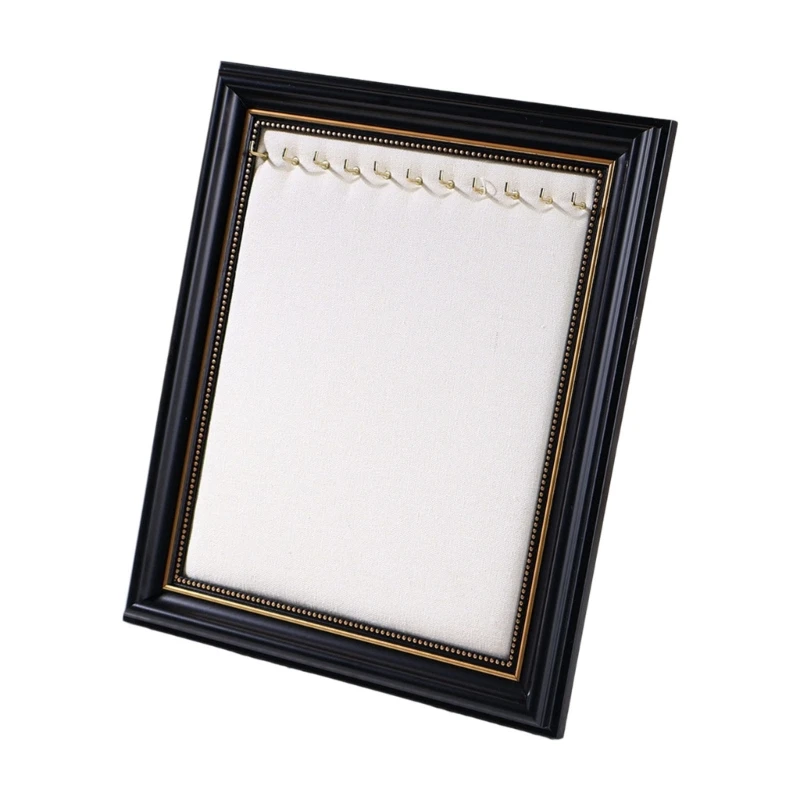 R7UF Tabletop Necklace Display Stand with a Picture-Frame-Inspired Surround, 11 Hooks and Textured Panel for Organized Vanity