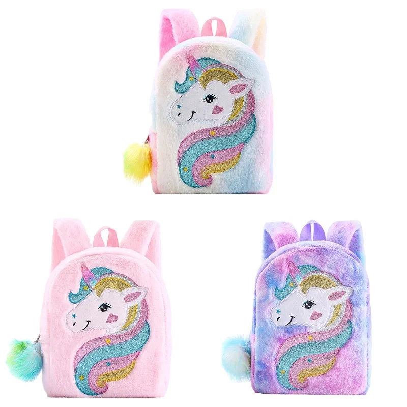 Cute Unicorn Plush Backpacks Cartoon Animal School Bag Children Winter Schoolbags Kids Colorful Soft Plush Backpack Girls Bags