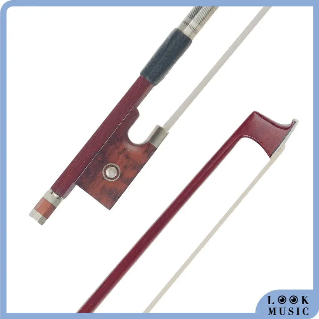 LOOK 4/4 Size Violin Fiddle Bow Brazilwood Bow Natural Horsehair W/ Snakewood Frog Paris Eye Inlay Well Balance Bow