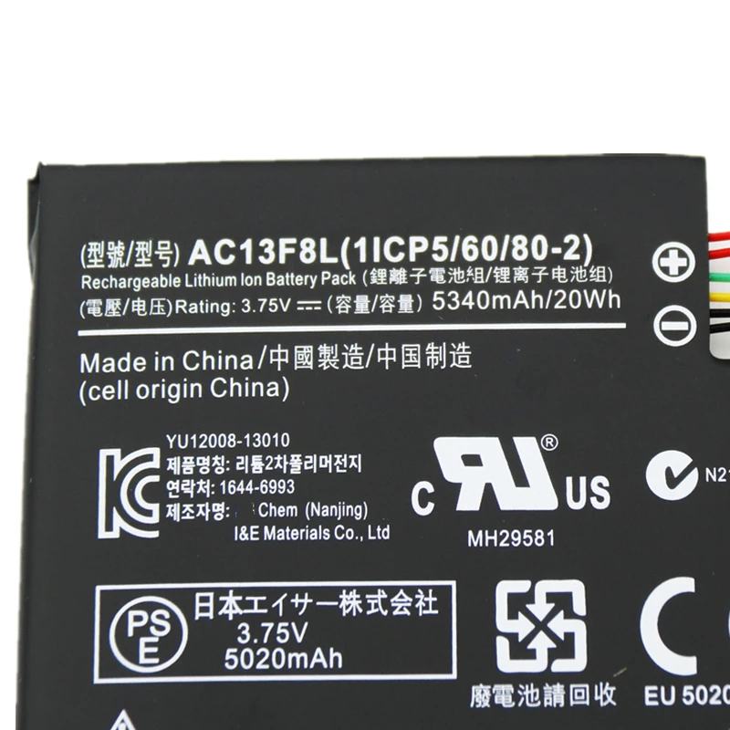 New AC13F3L AC13F8L Laptop Battery 3.75V 20Wh 5340mAh For Acer Iconia Tab A1-A810 W4 820P A1-811 Tablet Pc