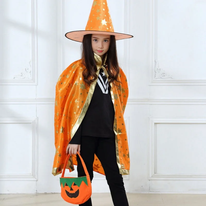 Halloween Costumes Wizard Cape Witch Cloak with Hat for Boys Girls Toddlers Adult Wizard Party Cosplay Costume Fancy Dress