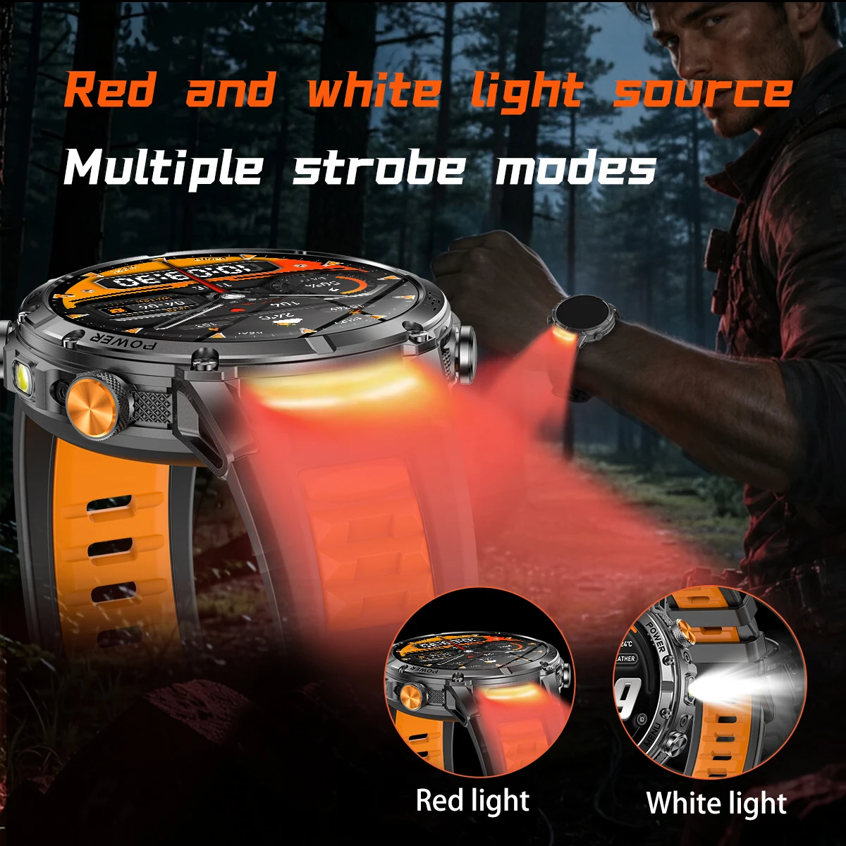 Military Smartwatch with IP68 Waterproof & Flashlight
