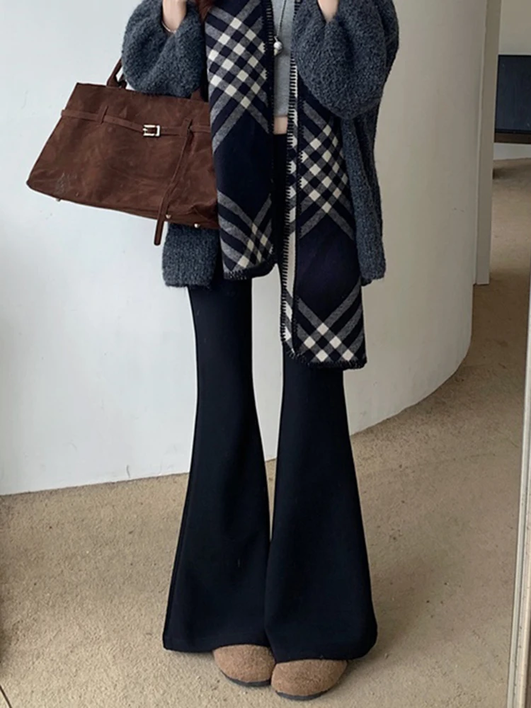 Bla Fce gevoerde hoge taille slanke uitlopende broek dames winter gevoerde afslankende casual lange broek