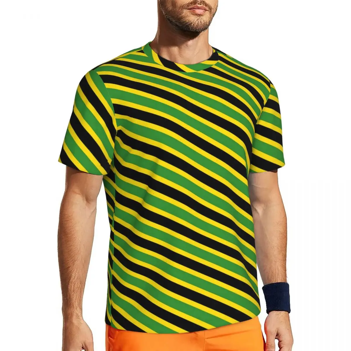 Jamaican Flag Gym T-Shirt Beach Striped Print Awesome T Shirts Hippie Tee Shirt For Man Printed Clothing Plus Size