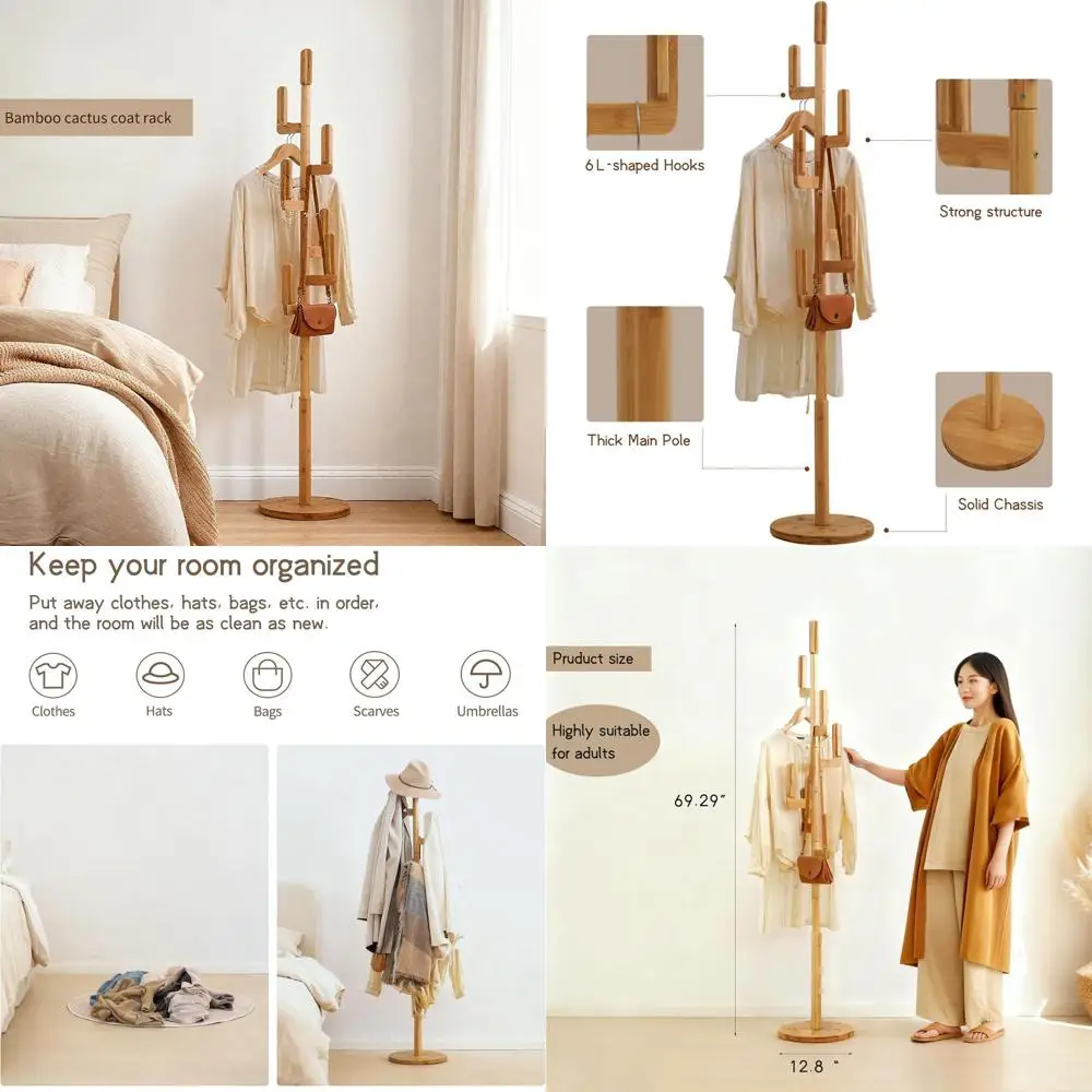 

Modern Freestanding Coat Rack with 6 Hooks for Home, Suitable for Adults and Kids