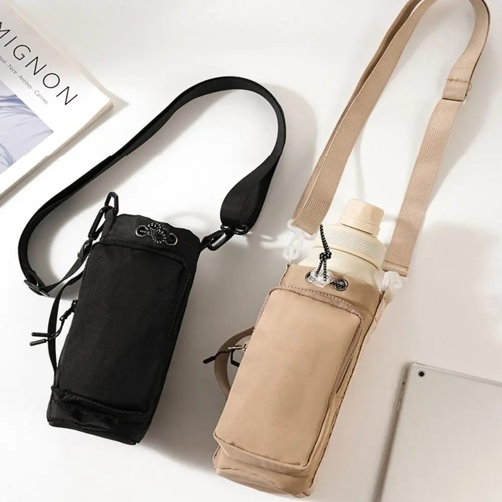 with Adjustable Shoulder Strap Water Bottle Holder Pouch with Keychain & Mountaineering Button Handfree Water Cup Bags