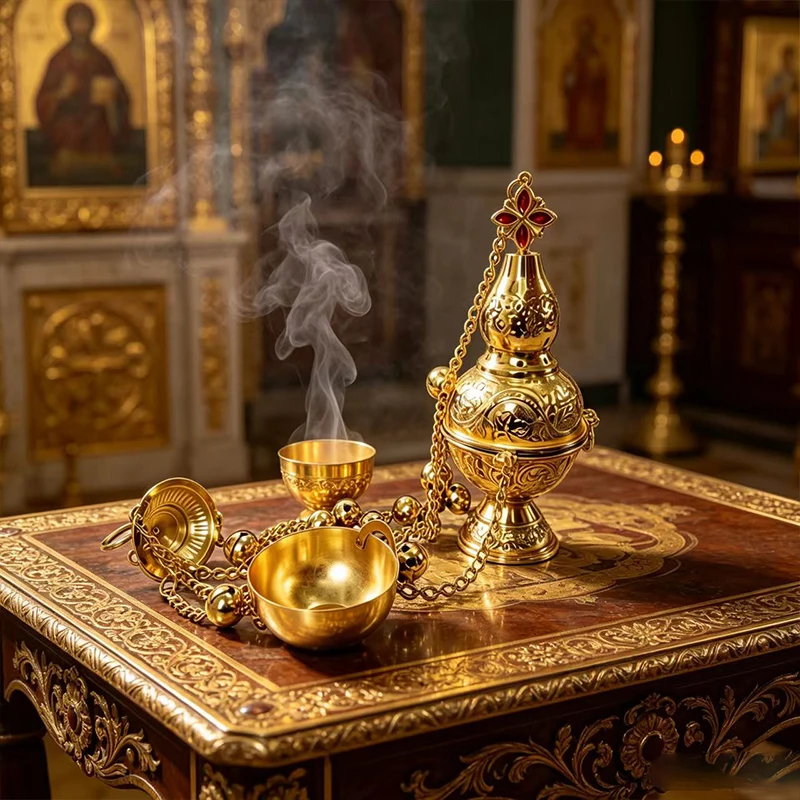 New 2026 Premium Gold Plated Orthodox Thurible Incense Burner with Chain for Church Liturgy Blessing and Religious Ceremonies