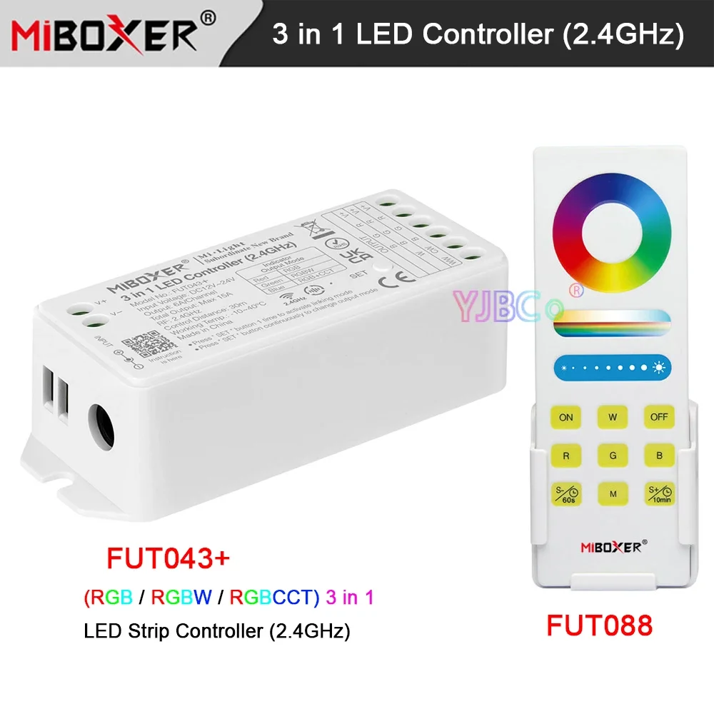 

Miboxer RGB RGBW RGBCCT Комплект контроллера светодиодных лент 3 в 1 DMX512 RGB + CCT Диммер 12 В 24 В постоянного тока Max15A 2,4G RF Пульт дистанционного управления