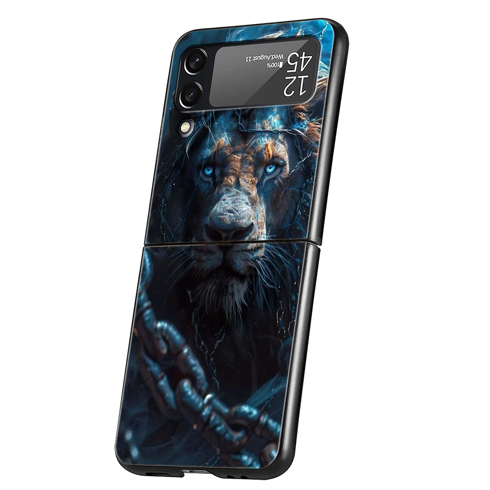 Löwe Muster Harte PC Telefon Fall Für Samsung Galaxy Z Flip 6 5 4 Schwarz Abdeckung Für Galaxy Z Flip 3 faltbare Stoßfest Capas Fundas – Detail 3