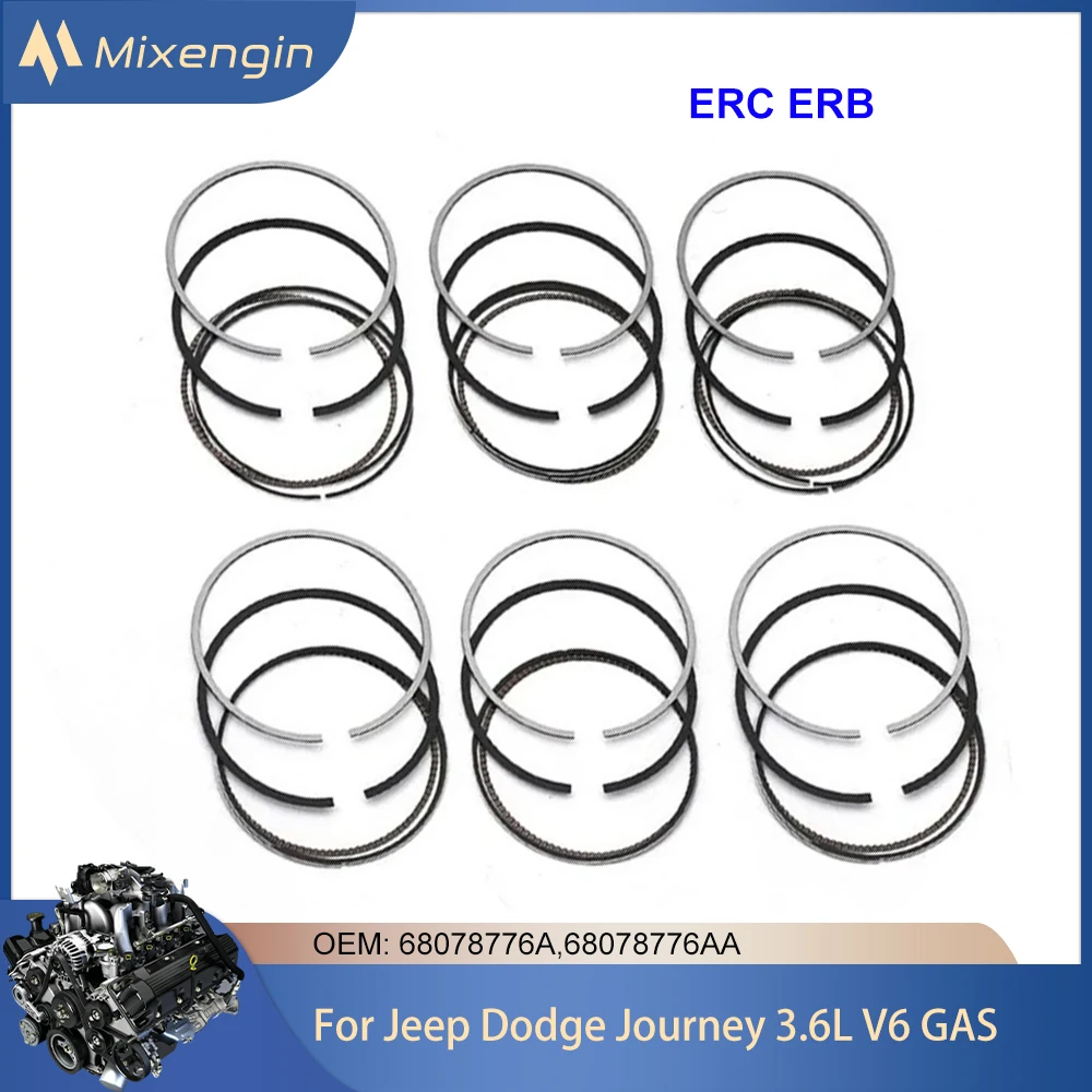 

Engine Piston Rings Set STD 0.5 Fit 3.6 L For Jeep Grand Cherokee Wrangler Dodge Journey ERB 3.6L V6 GAS 121080000100 42155CP