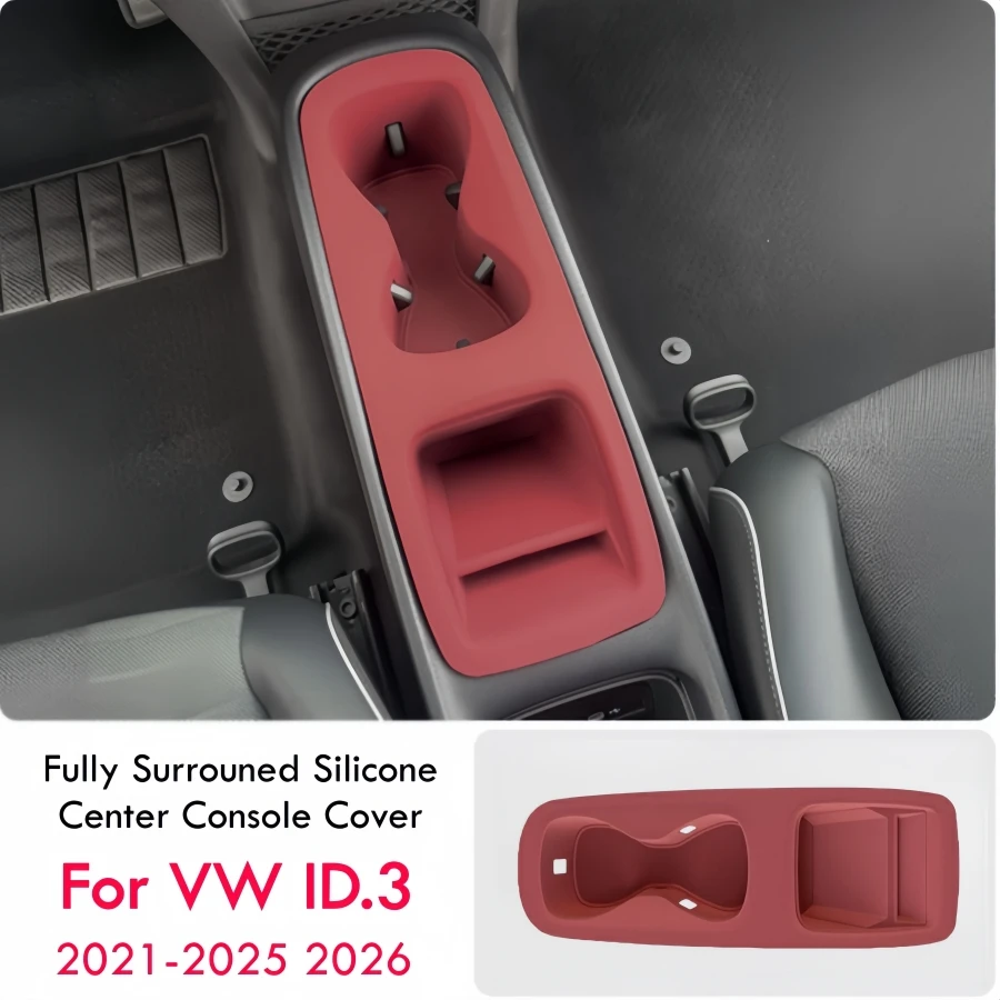 Pour Volkswagen ID.3 2021-2025 2026, housse de protection en silicone pour porte-gobelet de console centrale, accessoires intérieurs VW ID3, noir et rouge