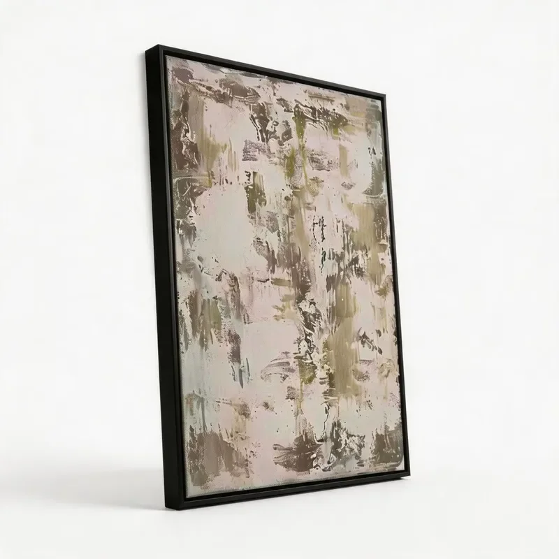Modern Wabi Sabi Impressionist Still Life Wall Art Distressed Grey Beige Textured Unframed Canvas Painting for Living Room