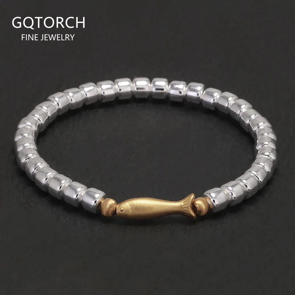 

5 мм 999 чистый серебряный браслет с подвеской в виде рыбы из бисера для женщин, модные ювелирные изделия для свадебной вечеринки, Рождественский подарок