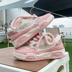 New INS Shoes Y2k Cute Pink Casual Sneakers Korean Stylish Thick Platform Heels Board Shoes Women's Trendch Grunge Streetwear